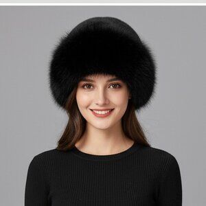 Black Faux Fur Winter Bucket Hat